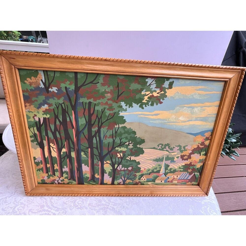 Landscape paint by numbers church in the background vintage paint by number - Picture 4 of 6